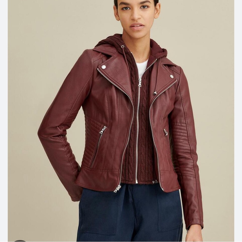 Guess moto leather jacket burgundy